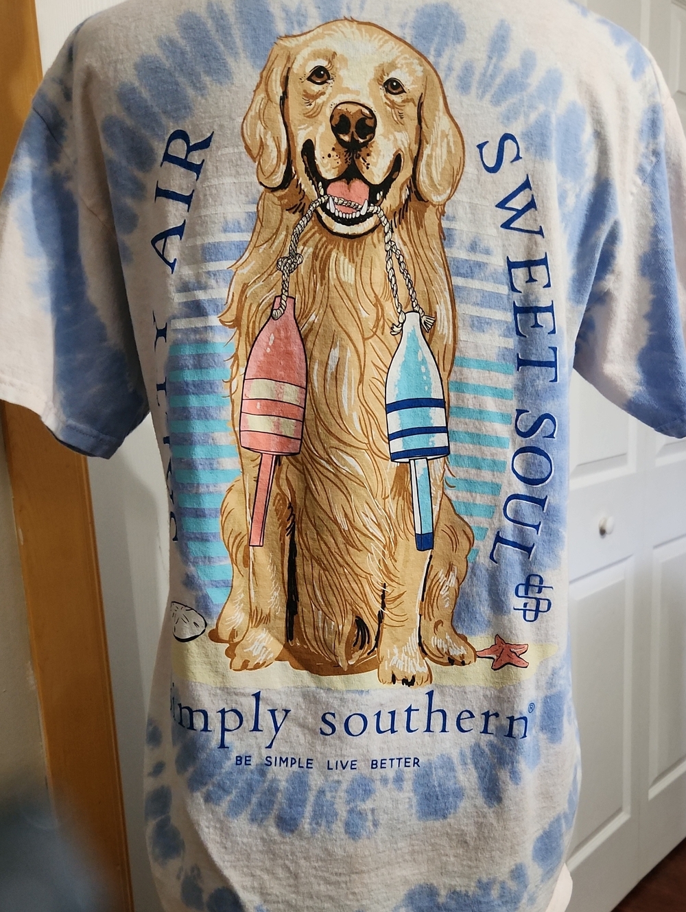 Simply Southern Blue Tie-Dye'Salty Air Sweet Soul' Golden Retriever Graphic Tee